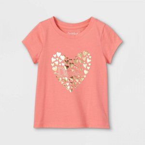 NWT Cat & Jack Girls' 'Dad' Heart Graphic T-Shirt 5T Coral Dad Heart Pink